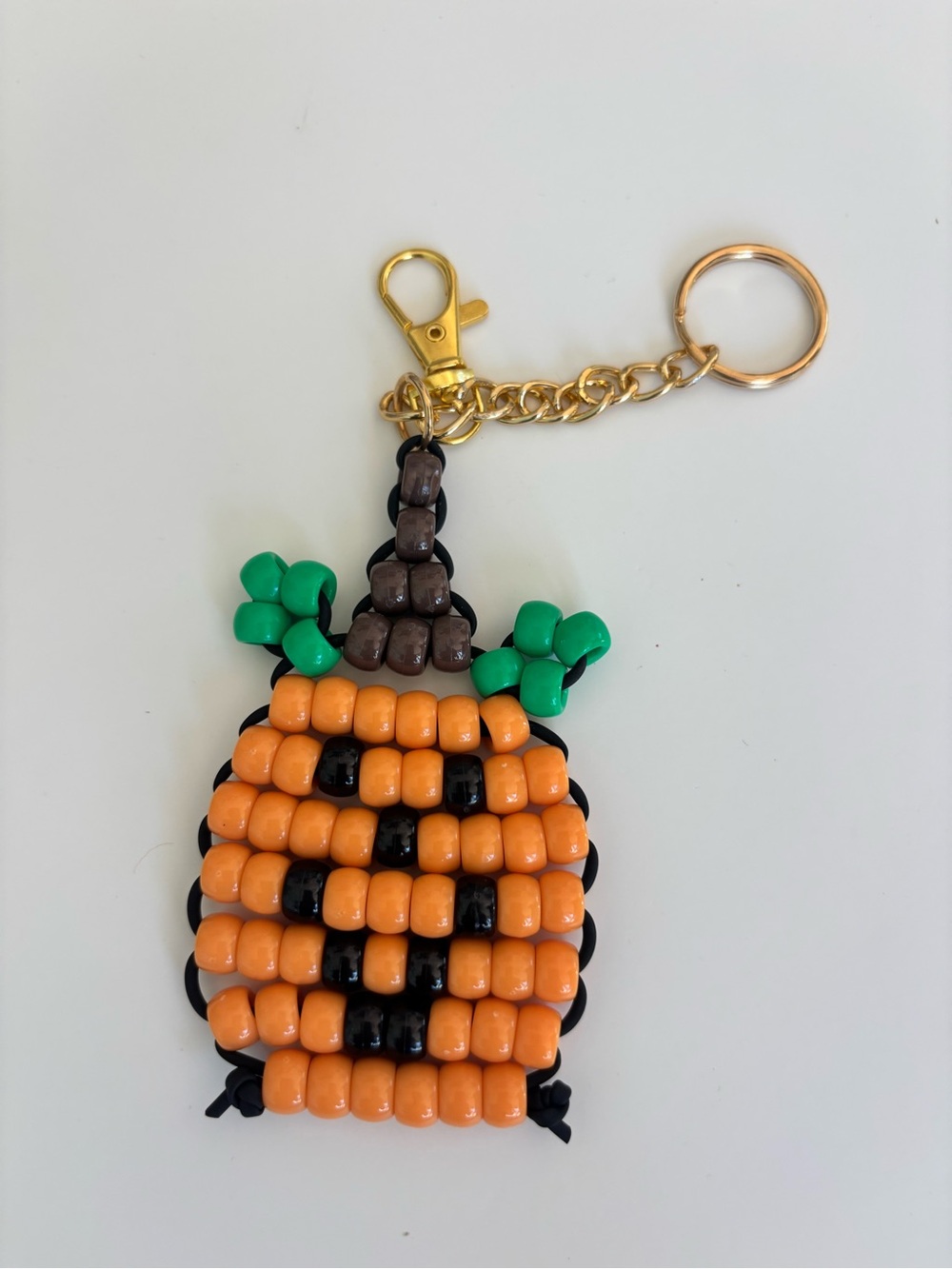 Beaded Pumpkin Keychain with Gold Chain - Orange